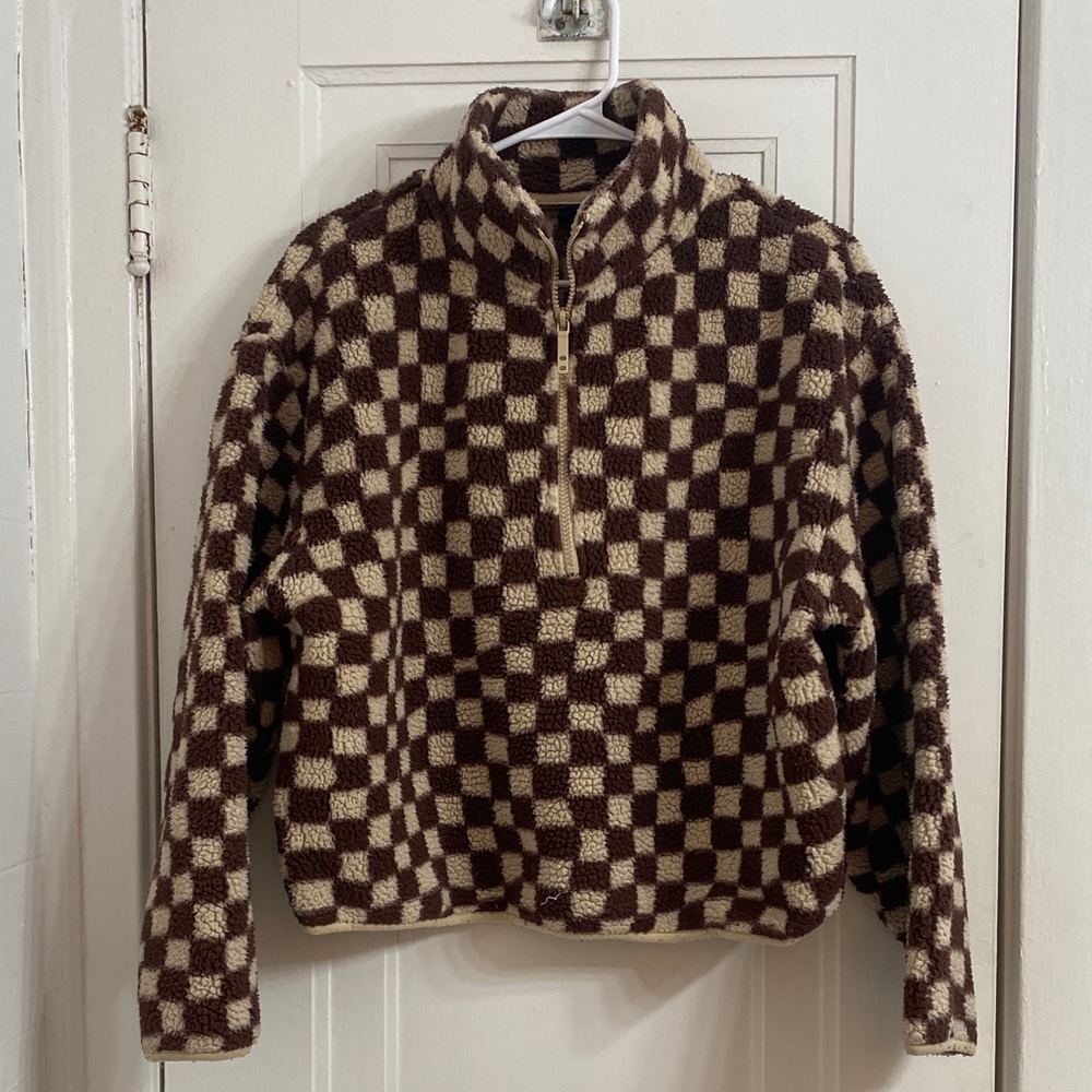 COTTON ON checkerboard fleece quarter zip sweater